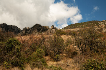  "Valley of ghosts" at sunny day, - mountain Demerjy, Crimea, Russia