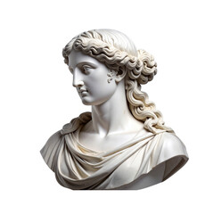 Obraz premium Elegant Marble Female Bust with Flowing Hair, Isolated on Transparent Background