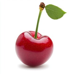 Glistening Red Cherry on White Background