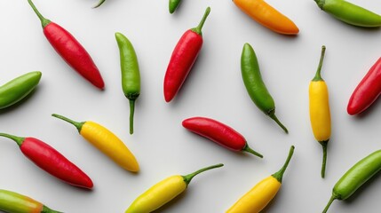 Green Red Yellow Chilies Flat Lay