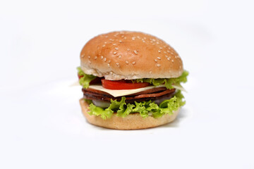 Classic burger on white background.