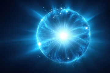 Obraz premium A luminous blue energy sphere pulsates with light and cosmic particles.