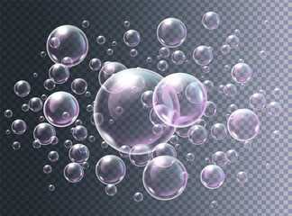 Set of realistic transparent soap bubbles. Vector illustration