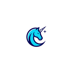 Obraz premium Cyan unicorn crest with dark blue accents and star detail