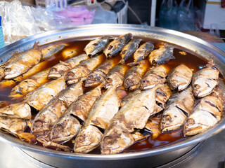 The Fresh Fish Displayed Beautifully at the Local Market Stall Captivates Passersby and Shoppers