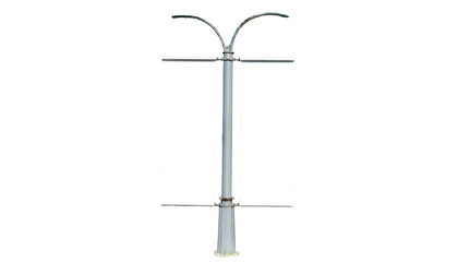 Streetlight with blank vertical banners, isolated on black background