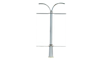 Streetlight with blank vertical banners, isolated on black background