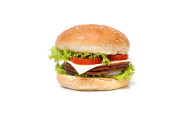 Hamburger on a white background. Food photography