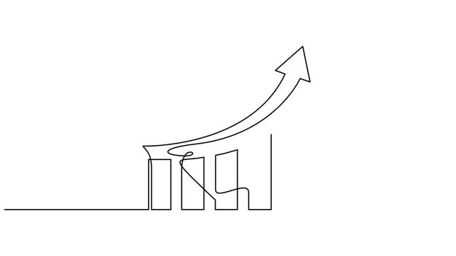 Self drawing continuous one single line animation Growing Arrow chart market rising concept. Full length animation