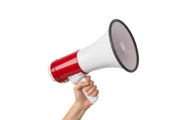 Hand holding megaphone isolated on transparent background