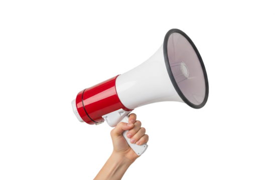 Hand holding megaphone isolated on transparent background