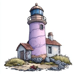 Coastal Lavender Lighthouse Illustration