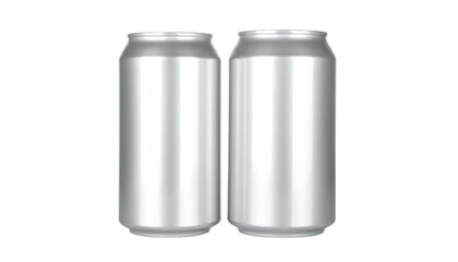 Two metallic beverage containers, cylindrical with a smooth silver finish, presented on black