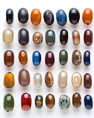 Colorful Glass Beads Collection on White Background