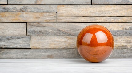 Amber Sphere on White Surface Against Textured Stone Wall