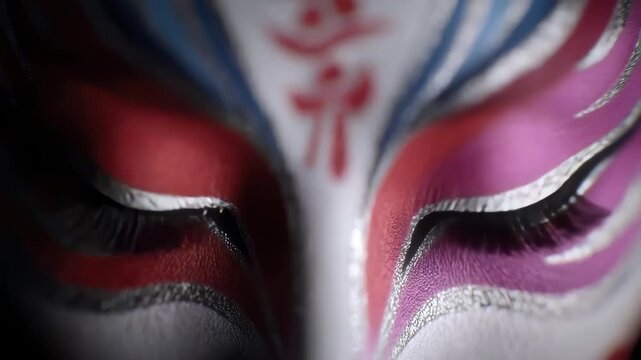 Close-up of face painting showing a mysterious cultural atmosphere