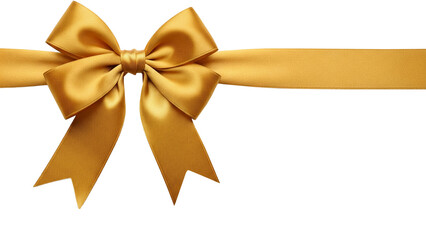 Golden ribbon with bow isolated on transparent background for gift