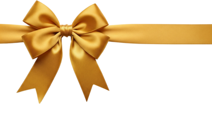 Golden ribbon with bow isolated on transparent background for gift