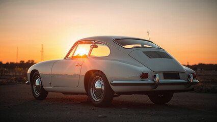 Classic Automobile Glowing in the Sunset