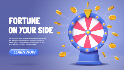 Fortune wheel with flying coins scene. Vector illustration