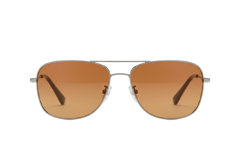 Isolated aviator sunglasses with brown lenses and silver frames for modern style fashion