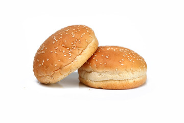Homemade hamburger bun bread on white background.