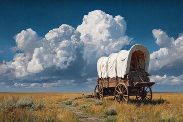 Oregon Trail Wagon. Covered Wagon Journey Through the Old West Acrylic Painting