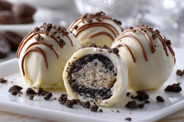 Fototapeta premium Oreo Truffle. Indulgent White Chocolate Truffles Rolled in Cocoa
