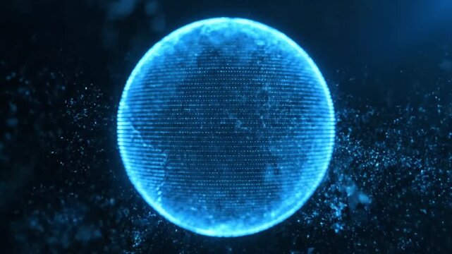 Glowing Blue Sphere with Particle Explosion looped
