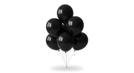 Cluster of Black Balloons Isolated on White Background Celebration Decoration
