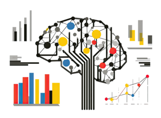 Digital brain with graphs, representing data analysis and neural network concepts