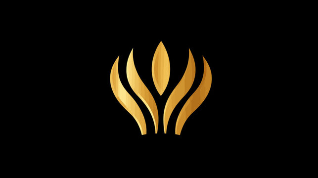 Luxurious golden abstract design element, elegant and modern symbol resembling a stylized plant or flame on a dark background.