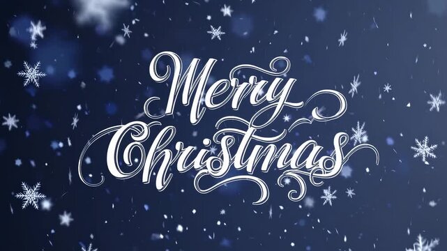 Merry Christmas messages appear in beautiful lettering, surrounded by falling snowflakes. The winter theme creates a cheerful and festive atmosphere. Xmas winter magic background