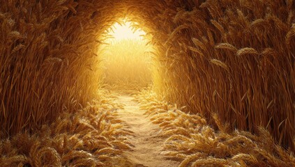 A sunlit pathway through a field of golden wheat, inviting the viewer forward into the light