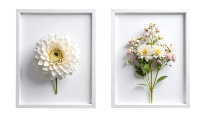Two floral invitation card variations with protea in vase isolated on transparent background