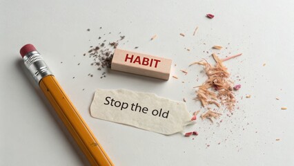 Wooden block and pencil pieces symbolizing habit change