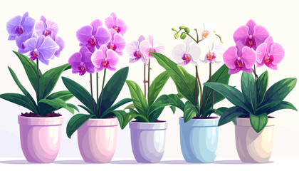 vector icon set of indoor flowering plants illustrations