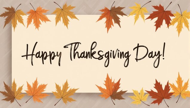 Happy thanksgiving day with autumn leaves and festive background