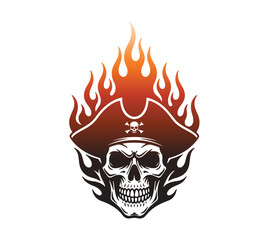 Flaming Pirate Skull Vector Illustration Aggressive Esport Mascot Tattoo Design