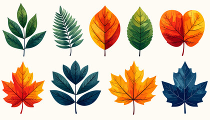 Fototapeta premium simple autumn leaves vector set