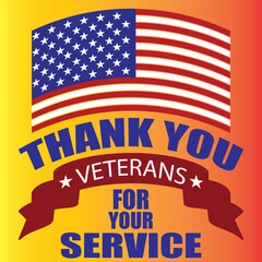 Thank You Veterans Day patriotic banner design Vector illustration set featuring “Thank You Veterans Day” text with American flag and ribbon in patriotic red, white, and blue colors EPS10/AI.