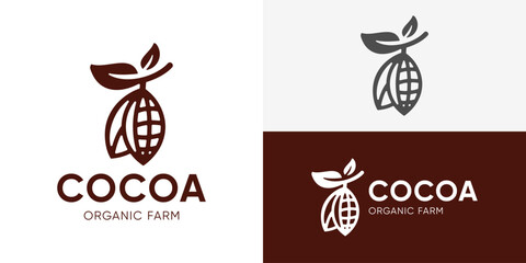 Creative simple cocoa logo template. Nature cacao organic farm logo design vector illustration.