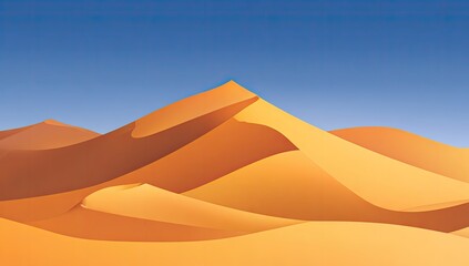 Desert landscape showing wind-swept sand dunes against a clear blue sky, with varying light & shadow