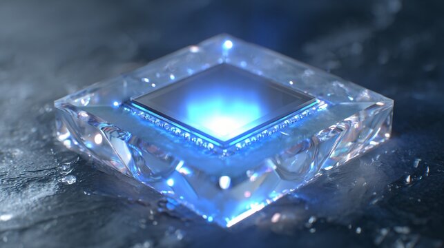 Futuristic microchip design glowing with vibrant blue light, showcasing innovation and technology for a modern, advanced world