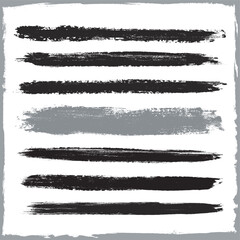 Vector Grunge Paint Brush Stroke Design Set with Dirty Black Ink Splatter and Grungy Texture Elements for Border Frame, Banner, and Vintage Art Illustration Pattern