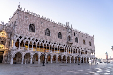 Fototapeta premium The Doge's Palace in Piazza San Marco at Sunrise with no People in Venice Italy