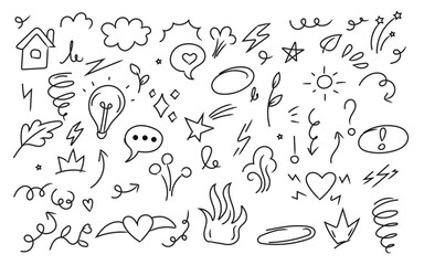 Obraz premium Playful doodle line icons, Cute hand-drawn sketch set, Fun creative vector drawings
