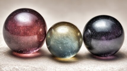 Colorful decorative glass orbs arranged on a soft background