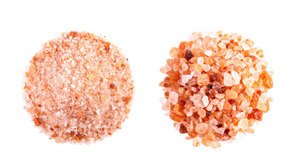 Two variations of Himalayan pink salt isolated on transparent background