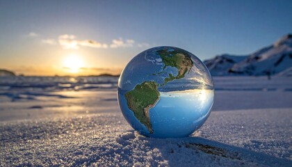 ガラス玉に映る夕陽の世界　光と色が交差する幻想の瞬間